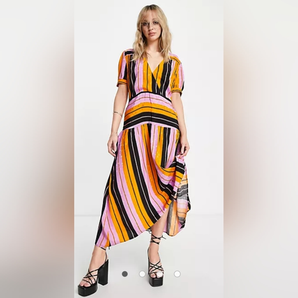 Topshop Jacquard Stripe Midi Dress In Multi Size 2 NWT